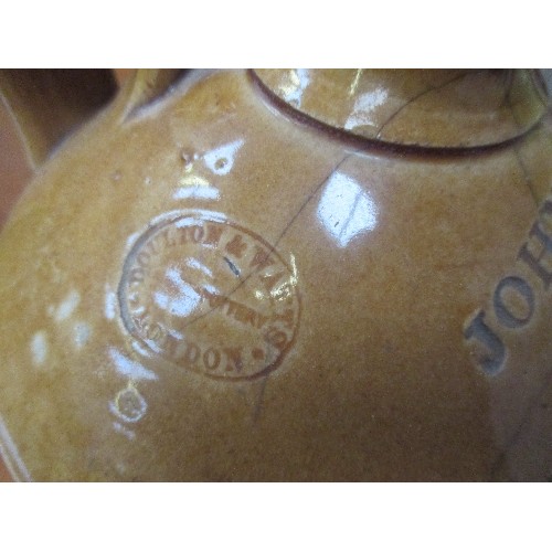 450 - LARGE VINTAGE STONEWARE SPIRIT FLAGON. JOHN SALMAN, PETERBOROUGH WINE & SPIRIT MERCHANT. SOME CRACKI... 