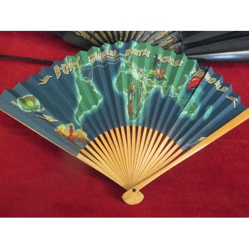 79B - A VICTORIAN BLACK SATIN MOURNING FAN EMBROIDERED WITH A ROSE - THE EBONY BLADES WITH GILT DESIGN - O... 