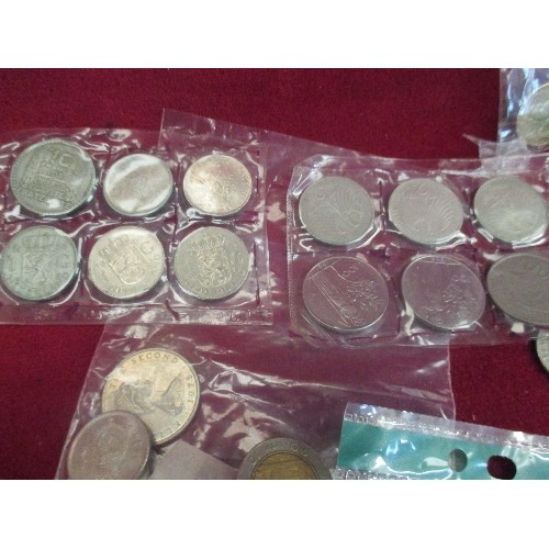 186C - TUB OF FOREIGN COINS INC AUSTRALIA, HONG KONG, AND A SMALL TUB OF SWISS COINS