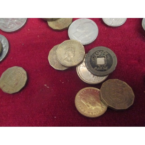 186C - TUB OF FOREIGN COINS INC AUSTRALIA, HONG KONG, AND A SMALL TUB OF SWISS COINS