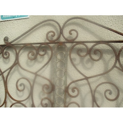 211A - VINTAGE WROUGHT IRON GATE, ORIGINALLY FROM CAIRO - WITH HINGES AND HANDLE  - SCROLL DESIGN AND OTTOM... 