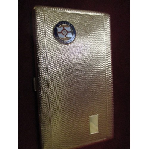 VINTAGE GOLD PLATED CIGARETTE CASE BY HAR-BRO ENGLAND WITH CONSTANTINE  LINES ENAMEL LOGO, TOGETHER W