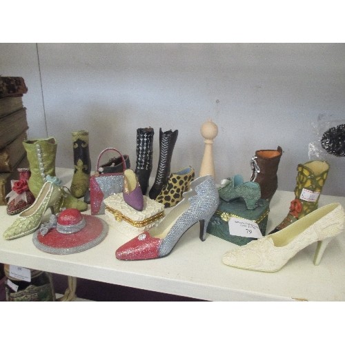 79 - SHOE MINIATURES COLLECTION. 17 SHOE AND BOOT CERAMIC ITEMS.