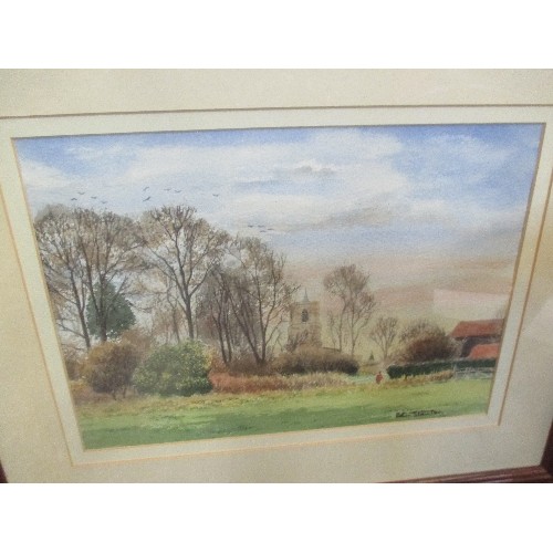 144 - FRAMED WATERCOLOUR OF FEN DITTON CHURCH, CAMBRIDGE. BY PETER STANTON. SIGNED.