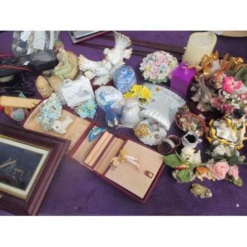 162 - LARGE QUANTITY OF CERAMICS AND DECORATIVE ITEMS, ALSO A NICE LITTLE JEWELLERY CASE.