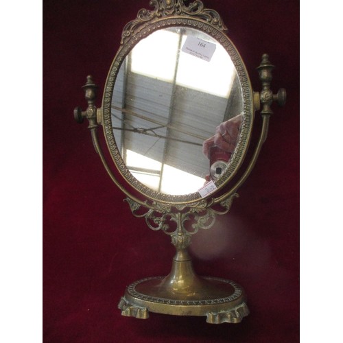 164 - SMALL VINTAGE BRASS DRESSING TABLE MIRROR. 39CM TALL INCL STAND.