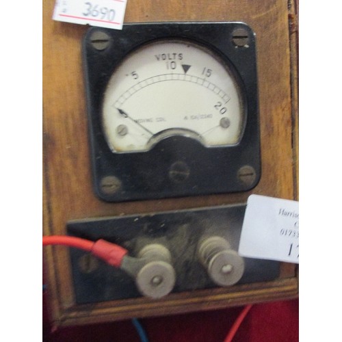 172 - VINTAGE TESTER IN WOODEN CASING, ALSO A VOLTMETER, A GUNSON'S TESTER AND LEADS.