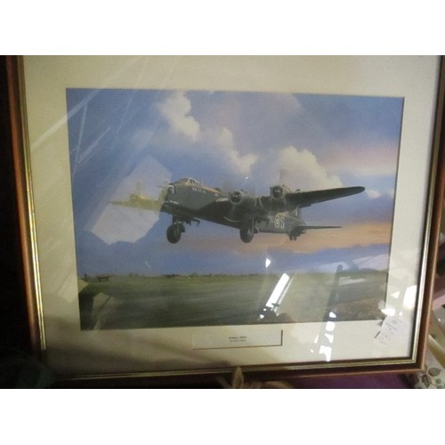 181 - WWII FRAMED PRINT. 'STIRLING-1940'S' WAR PLANE IN FLIGHT. BY BARRY PRICE.
