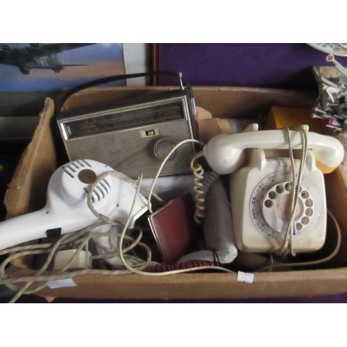 182 - MIXED ITEMS, INCLUDES RETRO DIAL TELEPHONE, MORPHY RICHARDS HAIRDRYER, HITACHI PORTABLE RADIO AND MO... 
