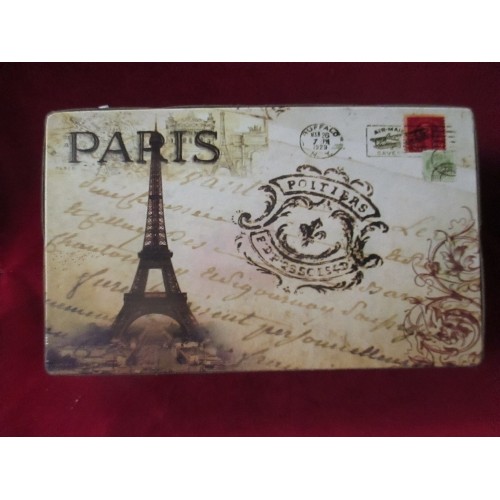 205 - SMALL CARRY CASE, WITH OLD PARISIAN-EIFFEL TOWER IMAGES. 41 X 25CM.