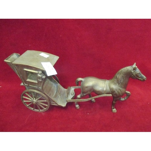 251 - HEAVY BRASS HORSE AND CART. APPROX 30CM.L.  TOTAL