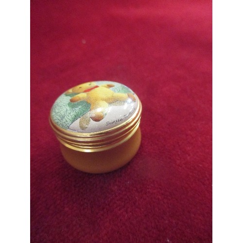 33 - HALCYON DAYS ENAMEL TEDDY BEAR PILL BOX SIGNED BY SHIREEN FAIRCLOUGH - WITH BOX AND PAPERWORK