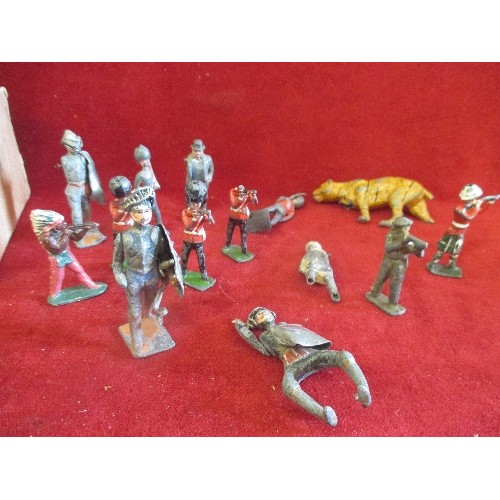 53 - BOX OF VINTAGE LEAD TOY SOLDIERS , KNIGHTS IN ARMOUR AND TOY BRICKS