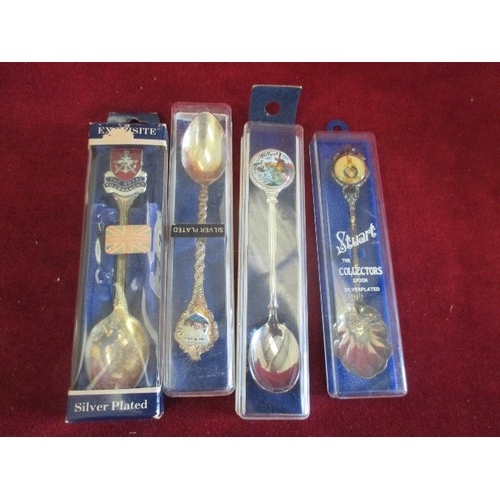 56 - 4 COLLECTOR'S ENAMEL AND SILVER PLATE SPOONS INC 