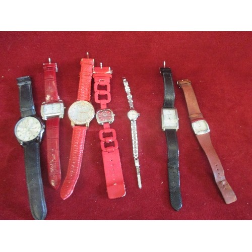 57 - BOX OF WRIST WATCHES INC DESIGNER STRADA WITH RED LEATHER STRAP - ORIOSA SWISS 17 JEWELS MECHANICAL ... 