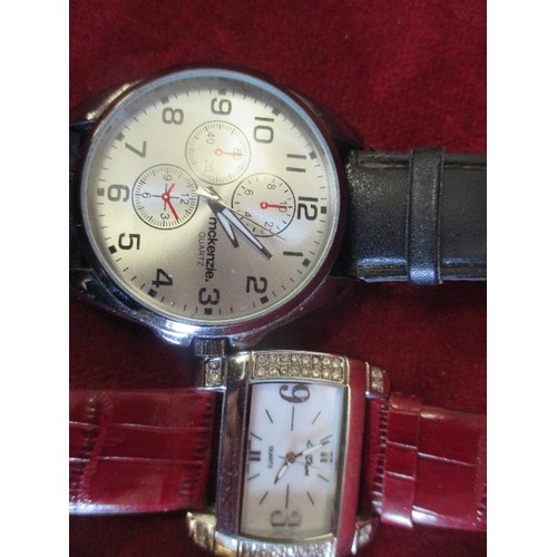 57 - BOX OF WRIST WATCHES INC DESIGNER STRADA WITH RED LEATHER STRAP - ORIOSA SWISS 17 JEWELS MECHANICAL ... 