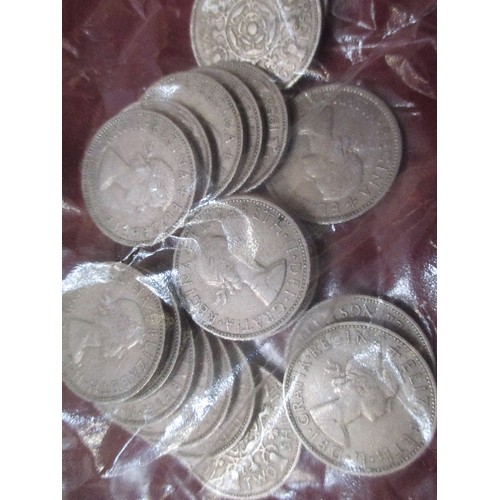 36A - BAG OF BRITISH TWO SHILLING PIECE COINS - 22 X 1958, 34 X 1960, 23 X 1959 AND 20 X 1954