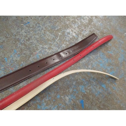 78 - 3 BRAND NEW LEATHER BELTS IN BROWN, RED AND CREAM