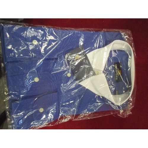 79 - 3 X ITALIAN DESIGNER SHIRTS - 2 IN KNITTED COTTON, ONE IN MEDIUM BLUE WITH WHITE COLLAR