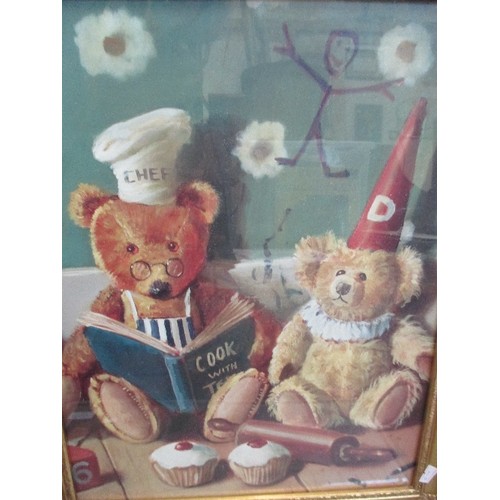 180 - CHEF TEDDY BEAR NURSERY PRINT IN GILT FRAME 42CM X 53CM