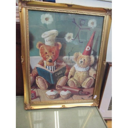 180 - CHEF TEDDY BEAR NURSERY PRINT IN GILT FRAME 42CM X 53CM