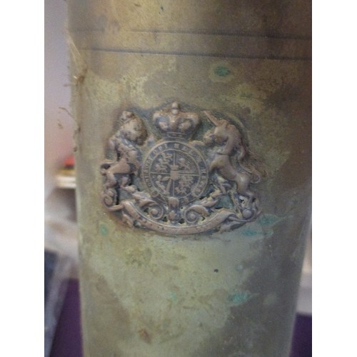 89 - WWI TRENCH ART SHELL CASE 1916 . WITH CAP BADGE OF THE GENERAL SERVICE CORPS