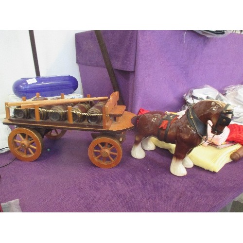 116 - LARGE CHINA SHIRE HORSE, PULLING HAND MADE DRAY.