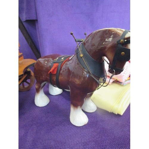 116 - LARGE CHINA SHIRE HORSE, PULLING HAND MADE DRAY.