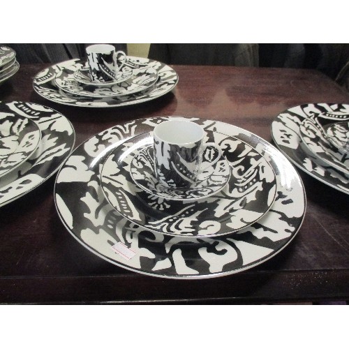 207 - EG LONDON MONOCHROME BLACK & WHITE DINNER AND COFFEE SET. 4 X DINNER/ 4 X SIDE/ 4 X COFFEE CUP& SAUC... 