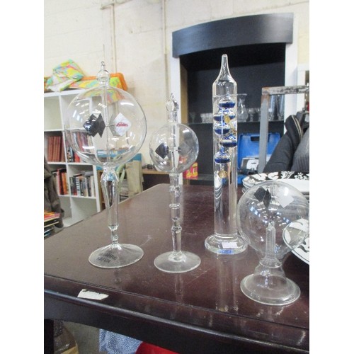 206 - 3 X GLASS RADIOMETERS, AND A GALILEO THERMOMETER.