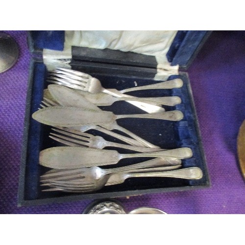 210 - SELECTION OF SILVER-PLATED WARES, INCLUDING EGG CUPS, FISH CUTLERY, GOBLETS.