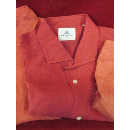 302 - 3 X BRAND-NEW ITALIAN MENS SHIRTS. ALL DESIREE. DARK SALMON PINK COLOUR. 100% LINEN . SIZES 38/40 AN... 