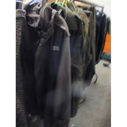 353 - 7 X VINTAGE RARE AUSTRIAN MILITARY KHAKI/GREEN SHIRTS, TOGETHER WITH A KHAKI PARKA COAT.