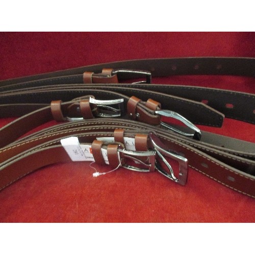 281 - 6 X BRAND-NEW ITALIAN REAL 100% LEATHER BELTS BY PASAL. BROWN. 4 WITH STITCH DETAIL. SIZE XL.