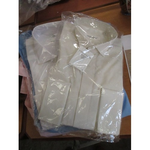 310 - 4 X BRAND-NEW ITALIAN DESIGNER SHIRTS, BY DESIREE. 2 WHITE, 1 PINK, 1 BLUE. 17 & 18