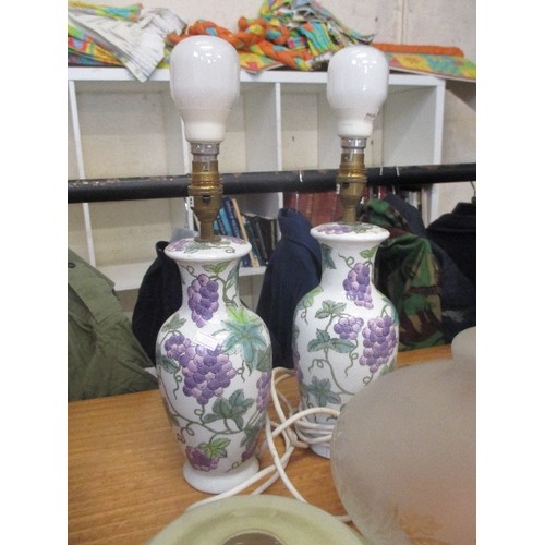 361 - PAIR OF TABLE LAMP BASES. ALSO 2 GLASS SHADES.