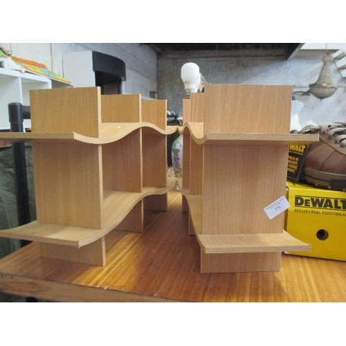 359 - A PAIR OF CONTEMPORARY BEECH 'WAVE' SHELVES.  50CM W.