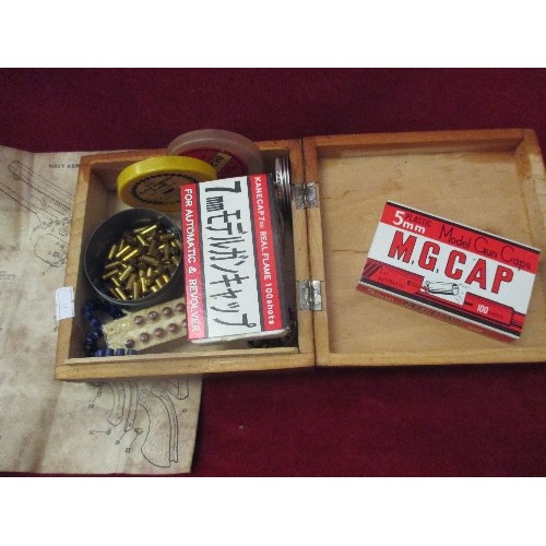 66 - WOODEN BOX CONTAINING A MIXTURE OF  ELEY BLACK POWDER BLANKS, VARIOUS PLASTIC 5MM MODEL GUN CAPS PLU... 