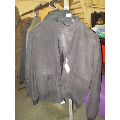 198 - BRAND- NEW ITALIAN DESIGNER BOMBER JACKET BY DESIREE. IN BLACK REAL SUEDE, 40