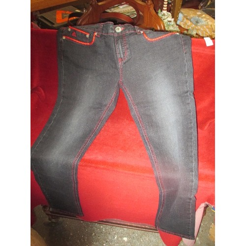 252 - 3 PAIRS OF BRAND-NEW DESIGNER SKINNY 'DESIGNER ANGEL-LONDON' INDIGO DENIM JEANS. RED 'COSI' EMBROIDE... 