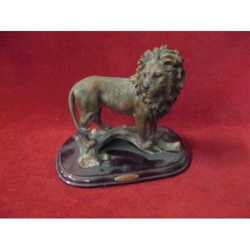 14 - THE JULIANA COLLECTION LION FIGURE - SIGNED ON BACK - ON A WOODEN BASE