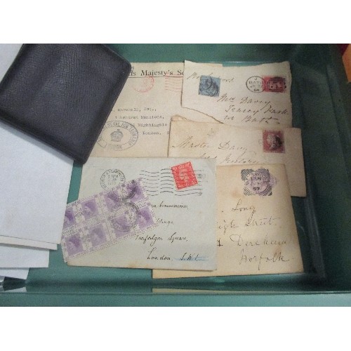 24 - VERY GOOD COLLECTION OF STAMPS AND EARLY ENVELOPES . INCLUDES 1897 ENVELOPE WITH PENNY LILAC WEYBRID... 