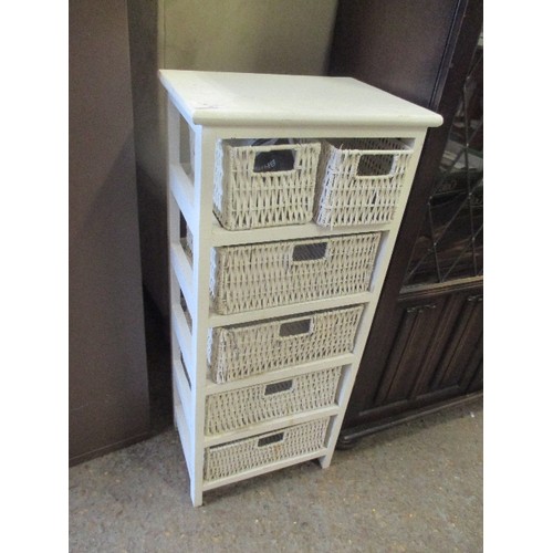 WHITE STORAGE WITH 6 WICKER BASKET DRAWERS