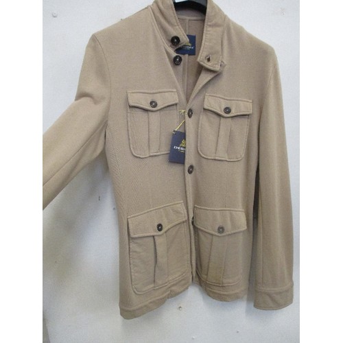 319 - BRAND-NEW ITALIAN SHIRT/JACKET. 100% COTTON, CAMEL COLOUR. LARGE FRONT BUTTON-DOWN POCKETS. SIZE 38.... 