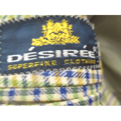 329 - BRAND-NEW ITALIAN DESIREE CHECKED BLAZER, MUSTARD AND BLUE. PURE WOOL. SIZE 36