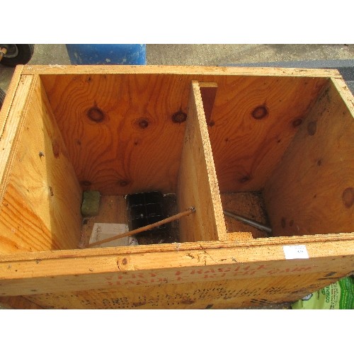 535 - LARGE WOODEN STORAGE CRATE WITH 2 COMPARTMENTS