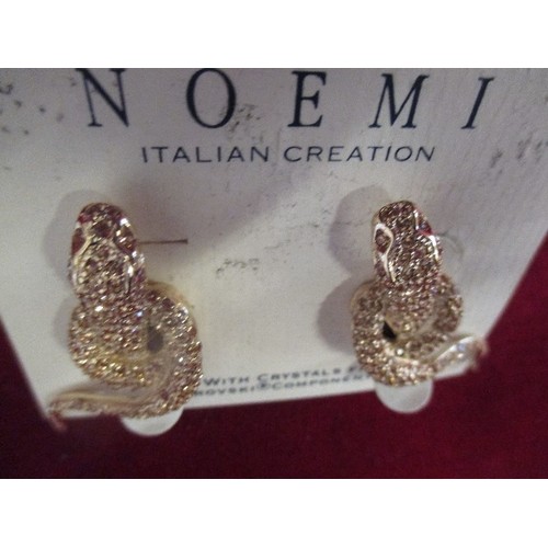 30 - ITALIAN DESIGNER SERPENT CLIP EARRINGS BY NOEMI WITH SWAROVSKI CRYSTALS - WITH ORIGINAL BOX