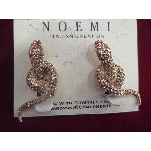 30 - ITALIAN DESIGNER SERPENT CLIP EARRINGS BY NOEMI WITH SWAROVSKI CRYSTALS - WITH ORIGINAL BOX