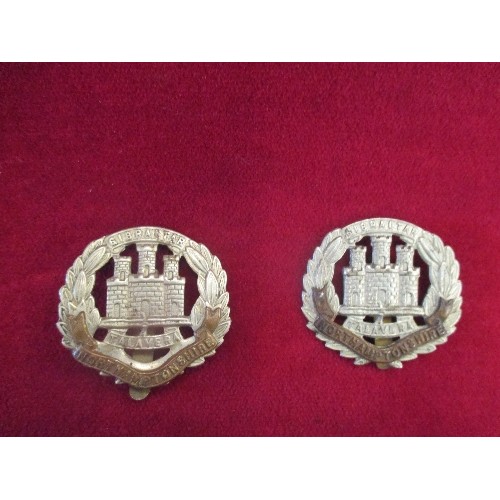 26 - 2 X NORTHAMPTONSHIRE GIBRALTAR TALAVERA CAP BADGES