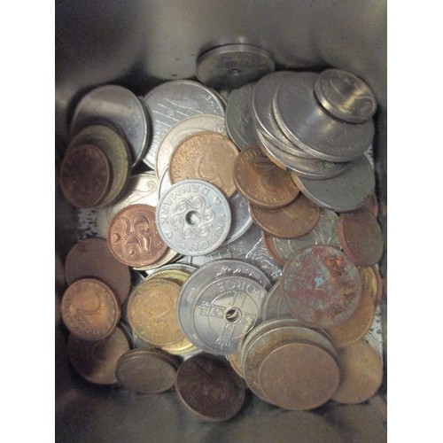 39 - 2 SMALL BOXES OF COINS, BOTH FOREIGN AND ENGLISH